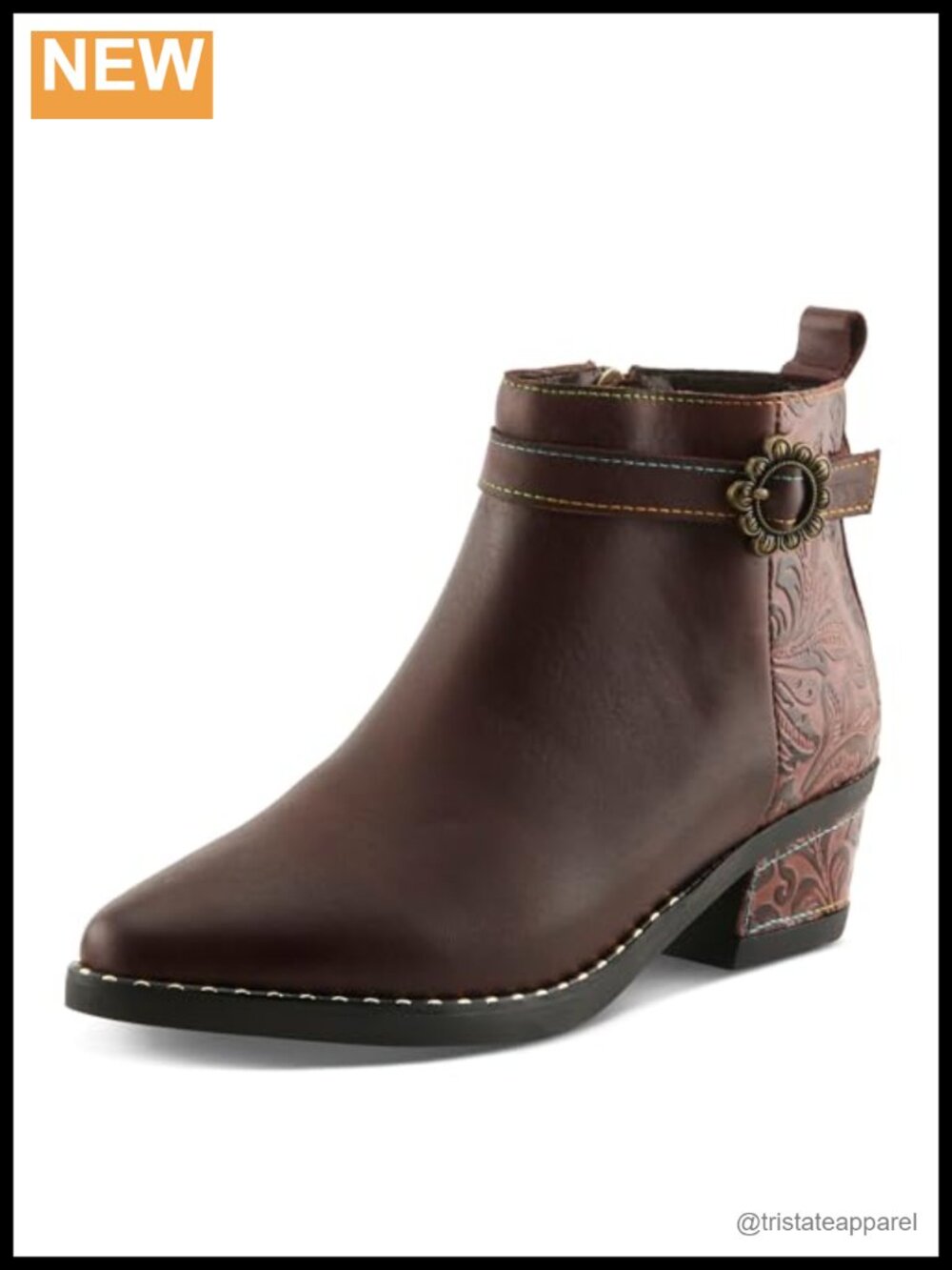 L'Artiste Acree Ankle Boots Embossed Floral Leather Pointed Toe w/ Faux Fur